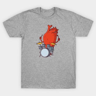 Heart Beats // Funny Cartoon Heart Drummer T-Shirt